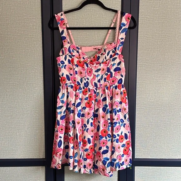 For Love & Lemons Gianna Silky Blue/Pink Floral Mini Dress + Bra, NWT, Size M - Picture 3 of 10